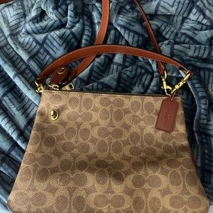 Coach, Brown signature, C double zip top, Crossbody or handle bag